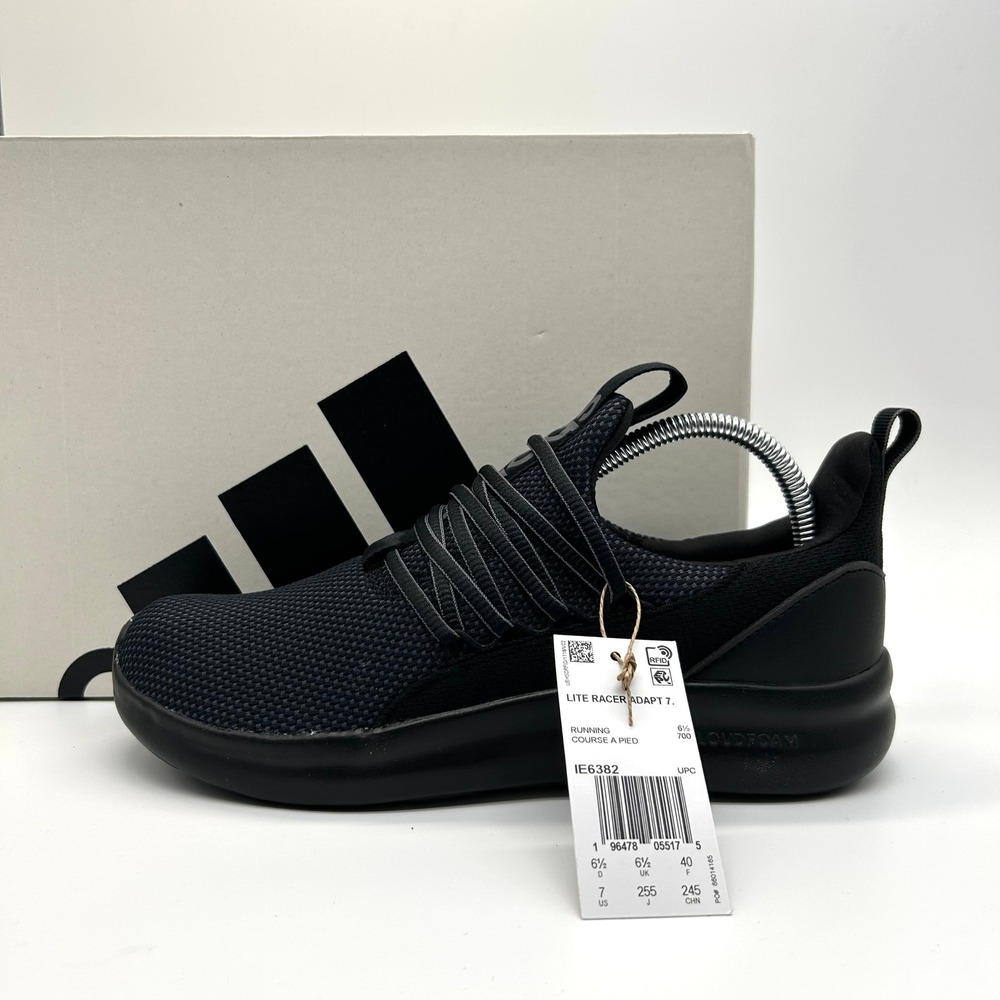 Adidas Lite Racer Adapt 7 Shoes Kids 7 Black Running Sneakers Slip On Mesh
